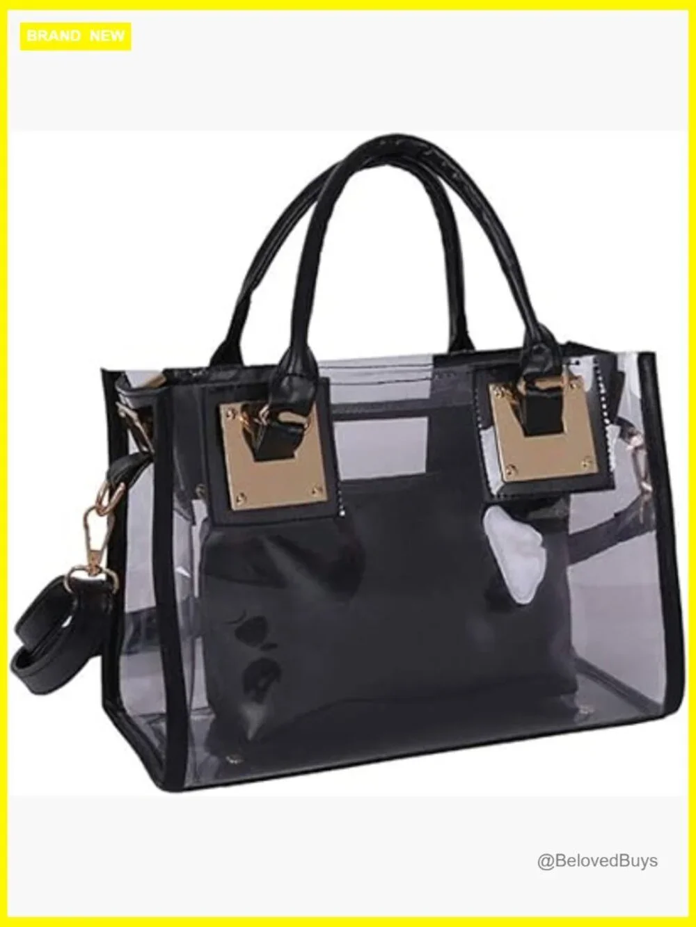 2 Pcs Clear PVC Satchel Set - Tote & Clutch, Transparent Handbag